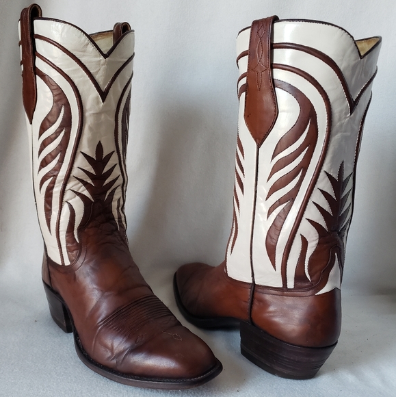 SOLD ❌Vintage Dan Post Western Boots Ivory Custom Shafts Brown Cognac Leather - Picture 16 of 16